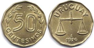 moneda Uruguay 50 centésimos 1976