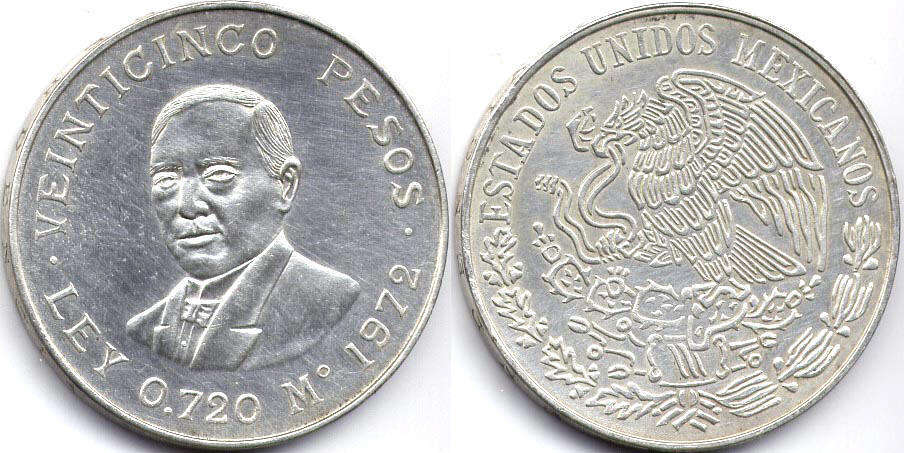Mexican coin 25 pesos 1972 Juarez