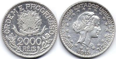coin Brazil 2000 reis 1913
