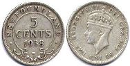 pièce de monnaieTerre-Neuve 5 cents 1938