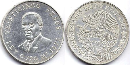 moneda Mexico 25 pesos 1972 Benito Juárez