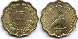 moneda Paraguay 15 centimos 1953