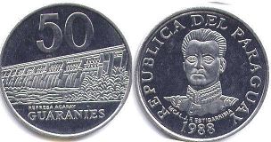 moneda Paraguay 50 guaranies 1988