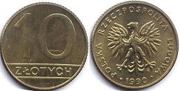 coin Poland 10 zlotych 1990