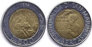moneta San Marino 500 lire 1994