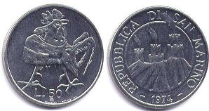 coin San Marino 50 lire 1974