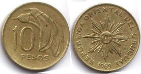 coin Uruguay 10 pesos 1969