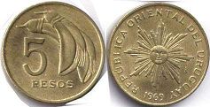 moneda Uruguay 5 pesos 1969
