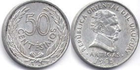 moneda Uruguay 50 centésimos 1965
