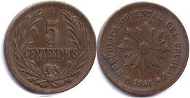 moneda Uruguay 5 centesimos 1948