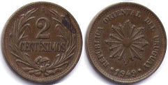 moneda Uruguay 2 centésimos 1949