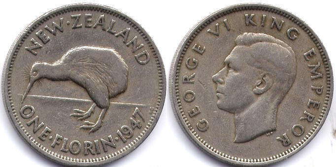 coin New Zealand 1 florin 1947