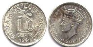 coin Ceylon 10 cents 1941