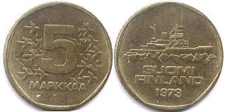 mynt Finland 5 markkaa 1973
