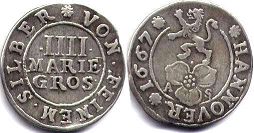 Münze Hanover 4 mariengroschen 1667