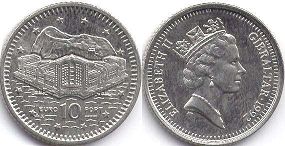 coin Gibraltar 10 pence 1992