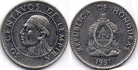 moneda Honduras 50 centavos 1991