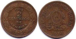 coin Honduras 2 centavos 1974