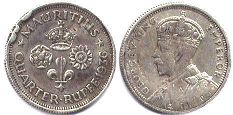 coin Mauritius 1/4 rupee 1936