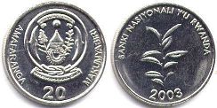 coin Rwanda 20 francs 2003