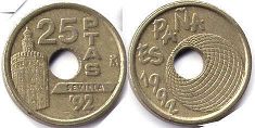 moneda España 25 pesetas 1992 Torre dorada en Sevilla