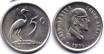 coin South Africa 5 cents 1976
