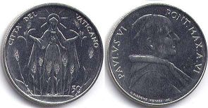 moneta Vatican 50 lire 1968