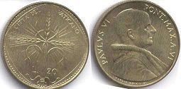 coin Vatican 20 lire 1968