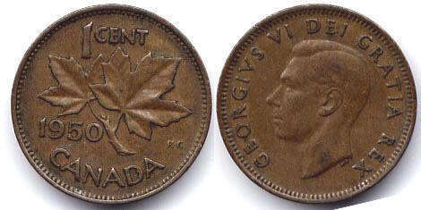 coin canadian old coin 1 cent 1950