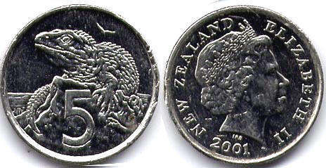coin New Zealand 5 cents 2001