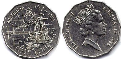 australian commemmorative coin 50 cents 1988