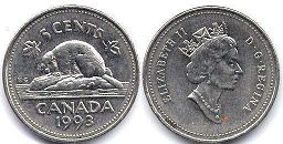 canadian coin 5 cents 1993
