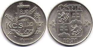 coin Czechoslovakia 5 korun 1991