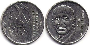 moneda Francia 5 francos 1992