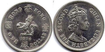 coin Hong Kong 1 dollar 1974