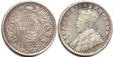 coin British India 1 rupee 1916