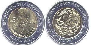 moneda Mexico 5 pesos 2008 HERMENEGILDO GALEANA