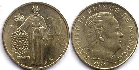coin Monaco 20 centimes 1974