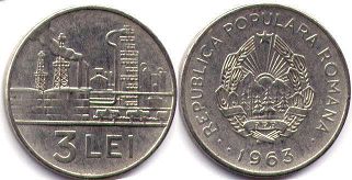 coin Romania 3 lei 1963
