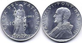 moneta Vatican 10 lire 1965
