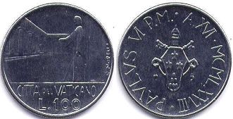 moneta Vatican 100 lire 1978