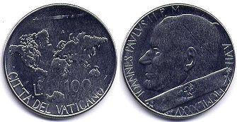 moneta Vatican 100 lire 1985