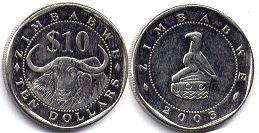 coin Zimbabwe 10 dollars 2003