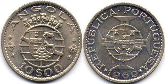 coin Angola 10$00 escudos 1969