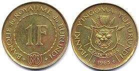 piece Burundi 1 franc 1965