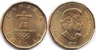  moneda canadiense conmemorativa 1 dólar 2010