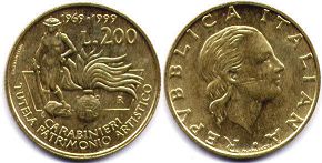 monnaie Italie 200 lire 1999