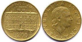 monnaie Italie 200 lire 1990