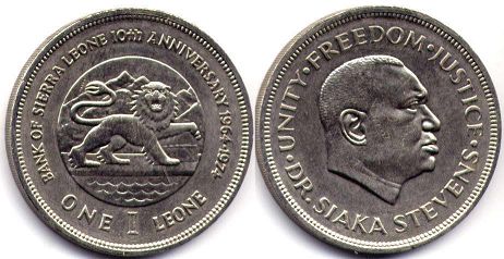 coin Sierra Leone 1 leone 1974