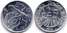 moneta San Marino 10 lire 1974
